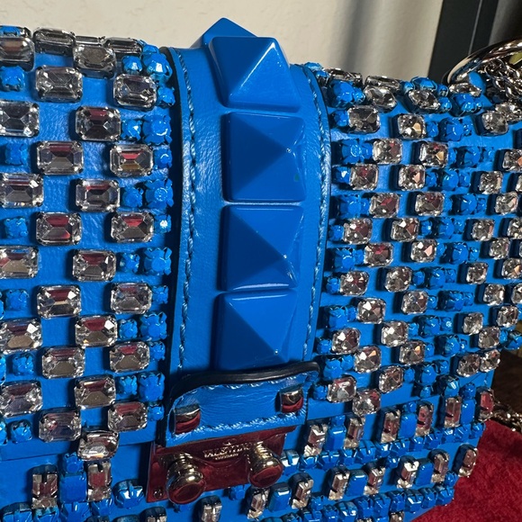 RARE Authentic Valentino Garavani Blue Crystal Rockstud Crossbody Bag - Picture 4 of 13
